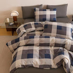 Luxlovery Checkered Blue Comforter Set Full Plaid Comforter Boys Men Gingham Grid Bedding Set Fluffy Soft Cottagecore Khaki and Blue Blanket Quilts with 2 Pillowcases Full Bed