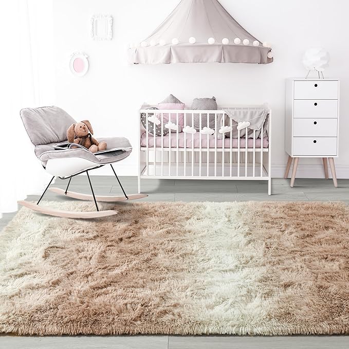 Noahas Large Fluffy 5x8 Area Rugs for Living Room Bedroom,Beige and White Thick Shag Throw Rug,Big Soft Shaggy Bedside Non-Slip Plush Dorm Nursery Kids Carpet