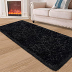Black Runner Rug for Bedroom 2x6 Fluffy Shaggy Rug Soft Plush Fuzzy Area Rug Bedside Runners for Hallway Kids Nursery Living Room with Non Slip Modern Indoor Decor Carpet