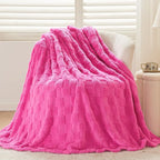 NEWCOSPLAY Super Soft Queen Blanket Hot Pink Premium Silky Flannel Fleece 3D Checkered Lightweight Bed Blanket All Season Use (Hot Pink Checkered, Queen(90"x90"))