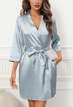 Samring Women's Bride Bridesmaids Robe Short Satin Kimono Robes for Wedding & Bridal Party Silk Bathrobes for Women