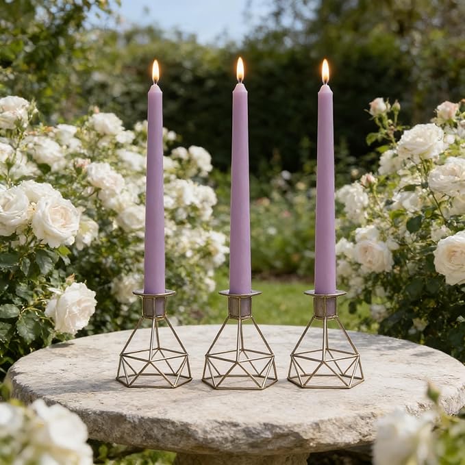 12-Pack Dusty Purple Taper Candles, 10 Inch Unscented Dripless Candlesticks, Long-Lasting Burn Time of 7-8 Hours, Perfect for Home Décor, Weddings, and Events