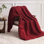 Negwoo Chunky Knit Throw Blanket, 30''*40'' Knitted Throw Chenille Yarn for Bed Couch, Handmade Red Crochet Big Thick Blanket, Machine Washable Cute Comfy Blanket for Home Decor