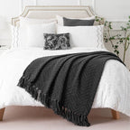 BATTILO HOME Dark Grey Throw Blanket for Couch, Knit Charcoal Throw Blanket Versatile for Chair, 60 x 80 Inch - Super Soft Warm Grey Blanket with Tassels for Bed, Sofa and Living Room