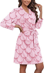 Ekouaer Women‘s Robes Lightweight 3/4 Sleeve Short Knit Bathrobe Soft Knee Length Sleepwear Robes with Pockets S-XXL