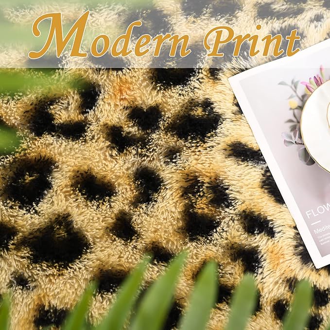 HOMORE Premium Leopard Fluffy Rugs, Leopard Print Rug for Living Room Bedroom,Soft Cheetah Print Rug for Kids Children Room, Faux Animal Printed Carpet for Western Decor,3x5 Feet Black and Khaki