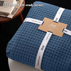 PHF Ultra Soft Waffle Weave Blanket Queen Size 90"x 90"- Washed Lightweight Breathablee Cozy Woven Blanket - Great for Couch Bed Sofa Home Car - Navy Blue