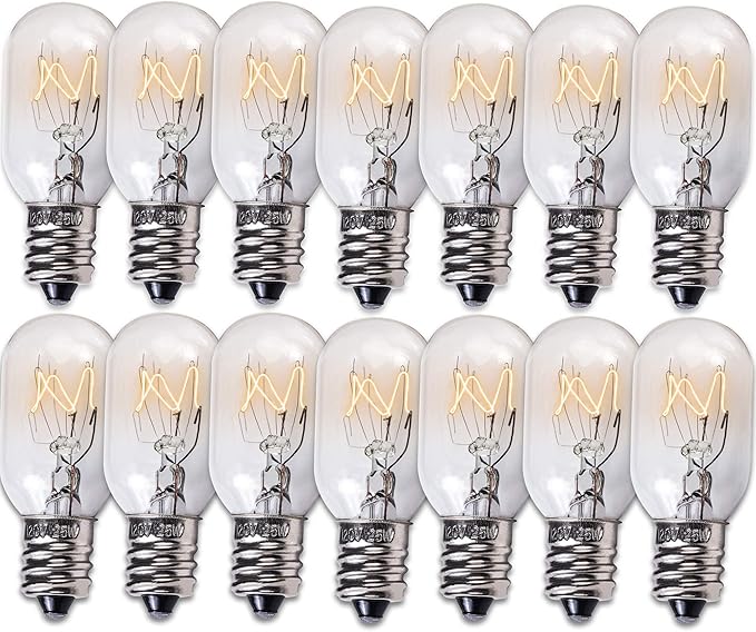 BlueStars 14-Pack E12 T20 25W Incandescent Bulbs Salt Lamp 120V 2700K Warm White Light 150lm for Himalayan Salt Lamps & Baskets, Scentsy Plug-in & Wax Warmers, Night Lights