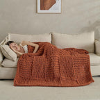 Soft Knitted Throw Blanket - 50x60 Inch Cozy & Lightweight All-Season Blanket, Wrinkle-Resistant Polyester for Couch, Bed, Sofa, Reading Nook (Orange)