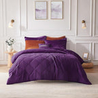 Intelligent Design Twin Comforter Set, Velvet Comforter Set , Luxury Diamond Quilting Comforter Set, Fluffy Comforter Bed Set with Decorative Pillowand 1 Sham, 3 Piece Purple, Twin/Twin XL