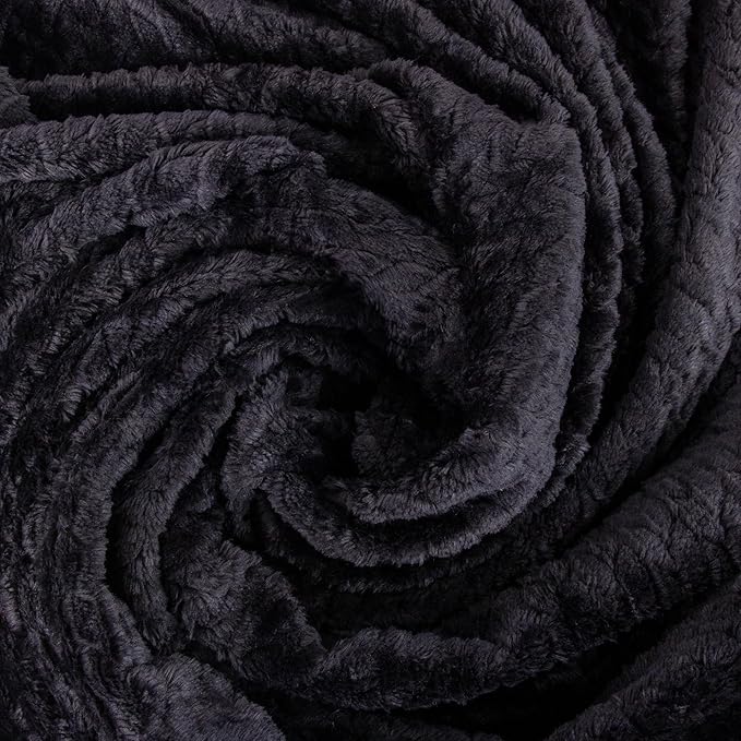 Waffle Knit Textured Throw Blanket Soft for Couch, Sofa, Twin Bed, Kids, Adults, 50” x 60” Chenille Knit Blanket, Boho Throw Blanket for Home Decor 250 GSM (Midnight Black)