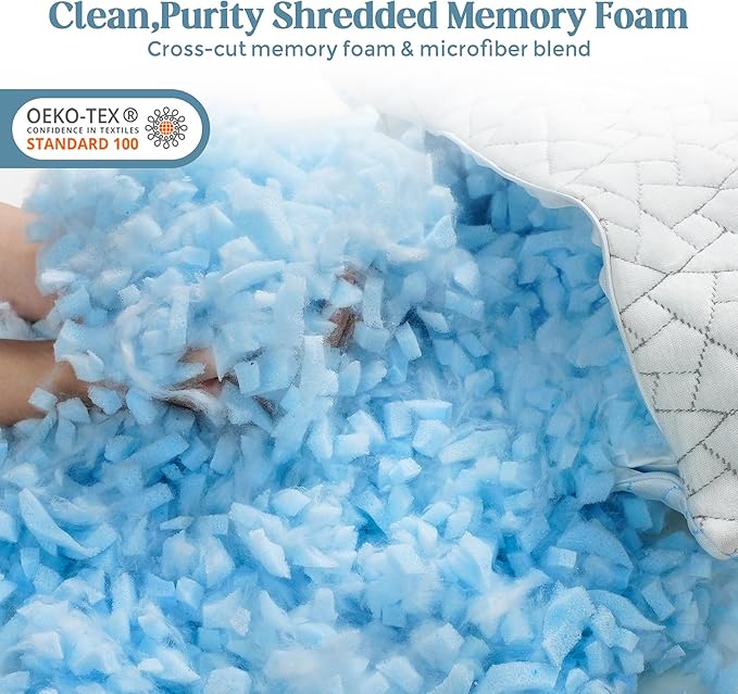 WOLKI King Size Pillows Set of 2 Shredded Memory Foam Pillows 2 Pack, Adjustable Firm Pillow for Side Sleepers, Back, Stomach, Hot Sleepers (20x36)