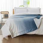 Elegant Comfort Throw Blanket, Reversible Sherpa Flannel, Ultra-Soft, Fuzzy, Cozy and Plush- All Season Lightweight Decorative Throw, 50 x 60 inches, Ombre Design Sherpa Throw, Blue