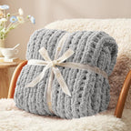 Amélie Home Chunky Knit Throw Blanket for Couch, Soft Chenille Handmade Crochet Throw Rope Knot Blanket for Children, 40"x50", Light Grey
