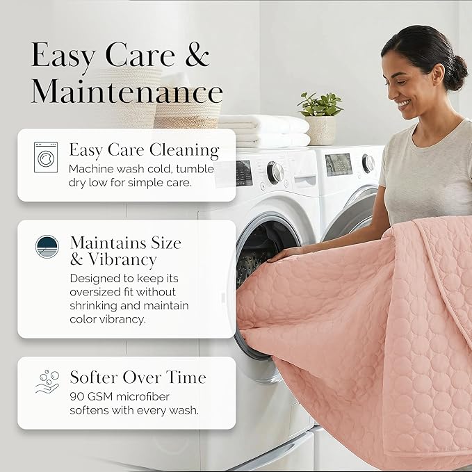 Southshore Fine Living, Inc. Oversized Full Size Quilt Bedding Set, Lightweight Bedspread, Soft Coverlet 3-Piece Set with Two Matching Quilted Pillow Shams, All Season Full/Queen Quilts, Pastel Pink