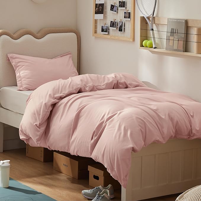 Bedsure Duvet Cover Twin/Twin XL Size - Soft Double Brushed Bedding Set for Kids & Adults, Zipper Closure, 2 Pieces, Includes 1 Duvet Cover (68"x90") & 1 Pillow Sham, NO Comforter, Blush Pink
