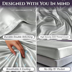 SLEEP SANCTUARY Satin Sheets King Size – 4 Piece Luxury Silky Bed Set, Softer Than Silk, 15" Deep Pocket, Cooling & Wrinkle-Free, Moisture-Wicking & Breathable for Hair & Skin (Grey)