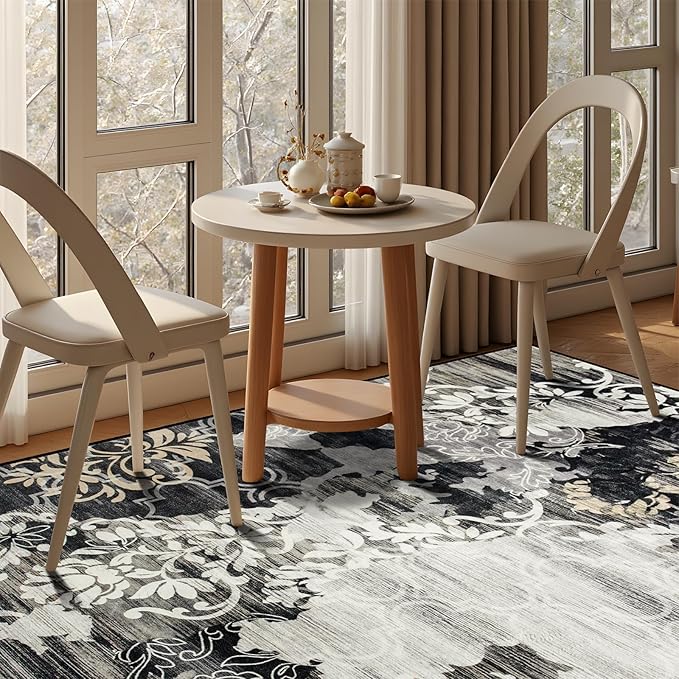 CRYPTOLITE Abstract Area Rug Washable Rug with Non-Slip Backing Low Pile Area Rugs for Living Room, Bedroom, Dining Room,4x6, Black