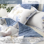 ALEISSEL Natural Cotton 3pcs Floral Comforter Sets King Size - Grayish White Comfoter with Blush & Tan Floral Print, Aegean Blue Reverse, Vintage Lightweight Bedding Sets(King 104"×90")