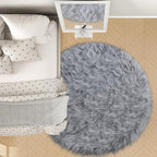 Grey Faux Fur Round Rugs for bedroom Living Room, 5'X5' Fluffy Circle Rug for Kids Room, Furry Carpet for Teen Girls/boys Room, Non-Slip Shaggy Circular Rug Plush Rug