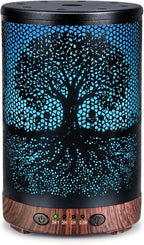 Essential Oil Diffuser 120ML Metal Aromatherapy Diffuser with Timer, Cool Mist Humidifier with Auto Shut-Off & 7 Color Lights for Home Office Spa (Life Tree)