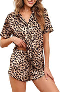 Ekouaer Womens Silk Satin Pajamas Set Short Sleeve Sleepwear Button Down Loungewear 2 Piece Pjs Shorts Set S-5X Plus Size