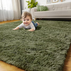 Amdrebio Olive Green Fluffy Area Rugs for Bedroom Living Room, 5x7 Shaggy Modern Cool Rugs for Girls Boys Kids Room Decor, Soft Plush Fuzzy Furry Carpet for Classroom Nursery Dorm Playroom Apartment
