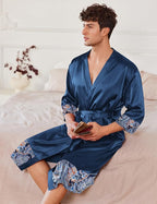 Ekouaer Mens Satin Robe Lightweight Silky Kimono Bathrobe 3/4 Sleeve Spa Knee Length Loungewear with Pockets S-3XL
