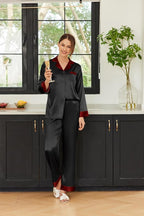 Ekouaer Silk Pajamas for Women Long Sleeve Satin Pajama Set Silky Pj Sets 2 Piece Button Down Loungewear Sleepwear
