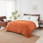Douceur Orange Throw Blanket for Bed, Soft Cozy Lightweight Stripe Pattern Knitted Throw Blanket for Sofa, Living Room Gift, 50"X60"