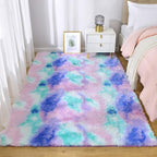 Fluffy Shaggy Area Rug for Girls Bedroom, 4 x 6 Feet Modern Fluffy Area Rug, Purple Blue Tie Dye Soft Plush Carpet for Living, Kids Girls Boys Teens Room, Bedsides, Home Office Decor