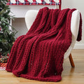 Battilo Dark Red Chunky Knit Throw Blanket, Christmas Red Throw Blanket for Couch, Super Soft Cozy Warm Blankets, Burgundy Chenille Throw Blanket for Living Room, Christmas Decorations, 50"x60"