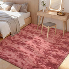Litanika 5x8 Fluffy Shag Faux Fur Area Rug for Living Room Bedroom, Tie-Dyed Dark Red High Pile Soft Plush Shaggy Furry Bedside Playroom Dorm Carpet, Non-Slip, Non-Shedding Modern Indoor Floor Rug