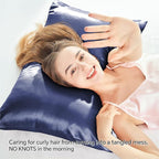 BEDELITE Satin Pillowcase with Zipper, Navy King Size Pillow Cases Set of 2, Super Soft and Cooling Similar to Silk Pillow Cases, Gift for Women Men(20x40 Inches)