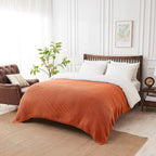 Douceur Rust Orange Throw Blanket for Bed, Soft Chunky Cable Knit Throw Blanket, Classic Fisherman's Rib Stitch Pattern Throw for Living Room,60"X80"