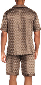 Ekouaer Men Satin Silk Pajamas Set with Pockets Sleepwear Shorts Satin Summer Loungewear 2 Piece Button Down Set S-3XL