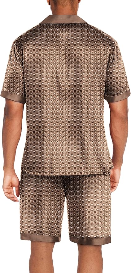 Ekouaer Men Satin Silk Pajamas Set with Pockets Sleepwear Shorts Satin Summer Loungewear 2 Piece Button Down Set S-3XL