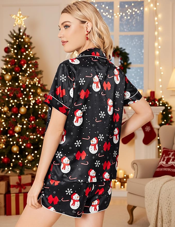 Ekouaer Womens Silk Satin Pajamas Set Short Sleeve Sleepwear Button Down Loungewear 2 Piece Pjs Shorts Set S-5X Plus Size