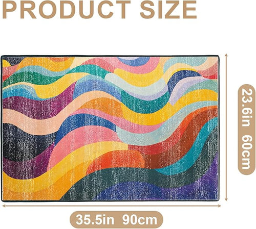 Area Rug 2x3 ft Rug Washable Boho Rugs Non Slip Low Pile Floral Small Carpet for Bedroom, Bedside, Kids Room, Office, Dining Room (Rainbow Pattern, 2x3 ft)