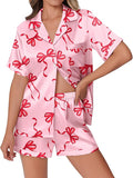 Ekouaer Womens Silk Satin Pajamas Set Animals Print Pjs Button Down Short Sleeve Lounge Set 2 Piece Sleepwear