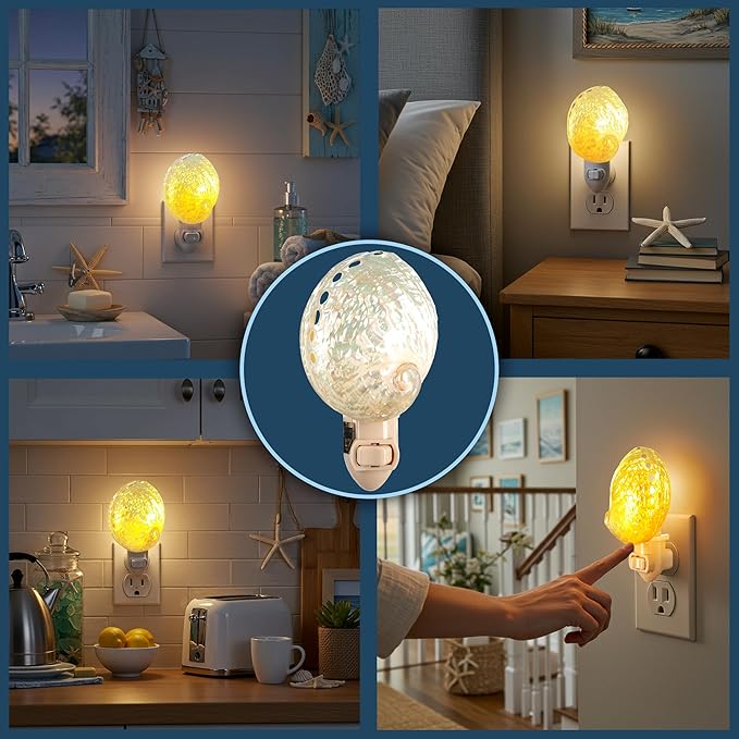 Nautical Crush Trading Seashell Night Light – Beach Night Light with Pearled Abalone – Shell Light for Bathroom – Sea Shell Lamp – Seashell Lamp Plug Into Wall