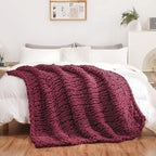 WESHIONGOO Chunky Knit Blanket Throw 51"×63" Knitted Throw Blankets for Couch Bed Fluffy Soft Blanket with Jumbo Chenille Yarn Thick 100% Handmade(Burgundy Red)