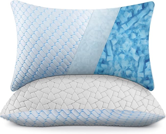 WOLKI Queen Size Pillows Set of 2 Shredded Memory Foam Pillows 2 Pack, Adjustable Firm Pillow for Side Sleepers, Back, Stomach, Hot Sleepers (20x30)