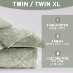 Intelligent Design Comforter Set Velvet Bedding Reversible, All Season, Diamond Quilted Microfiber, Felicia, Twin/Twin XL, Green 3 Piece