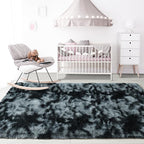 Noahas Fluffy Bedroom Rug,3x5 Feet Plush Fuzzy Tie-Dyed Black and Grey Area Rugs for Living Room, Non Slip Thick Soft Shaggy Nursery Furry Floor Dorm Kids Carpet