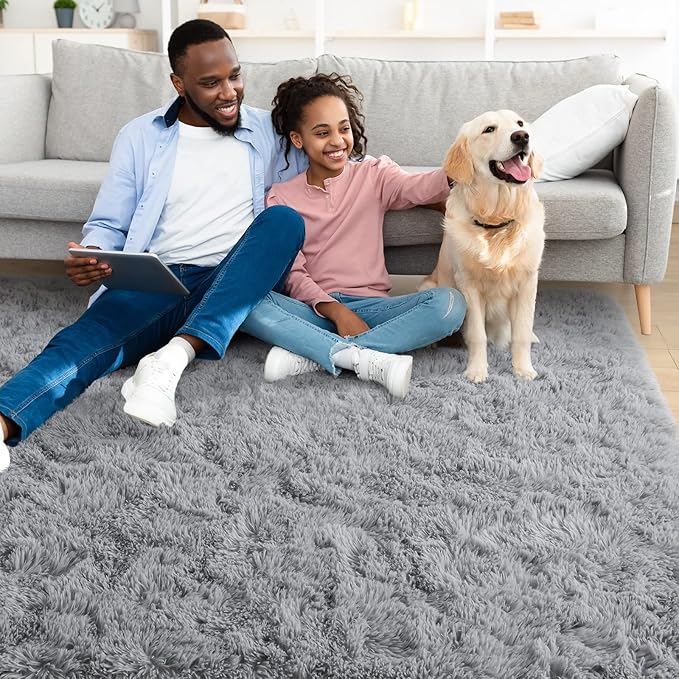 YJ.GWL Area Rugs for Living Room Bedroom, 3x5 Machine Washable Small Grey Bedside Rug, Soft Fluffy Shaggy Thick Shag Indoor Floor Carpet for Kids Boy and Girls Room Preppy Dorm Home Decor Aesthetic