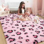 HOMORE Leopard Print Rugs, 6x9 Pink Leopard Rug for Girls Bedroom, Soft Cheetah Print Rugs for Living Room Western Decor, Modern Indoor Fluffy Area Rug for Kids Nursery Dorm Decor