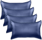 Elegant Comfort 4-Pack Cooling Viscose Satin Pillowcase Set with Hidden Zipper Closure, Silky Smooth for Hair and Skin Care-Beautiful Gift Box-4-Piece Satin Pillowcase Set, Standard/Queen, Navy Blue