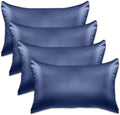Elegant Comfort 4-Pack Navy Blue King Satin Pillowcase Set with Hidden Zipper Closure, 20" x 40"