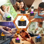 Flame Essential Oil Diffuser, Upgrade 7 Colour Lights Aromatherapy Diffuser, Super Quiet Air Humidifier, Electric Aroma Diffuser, Waterless Auto-Off for Home Office Room - Black